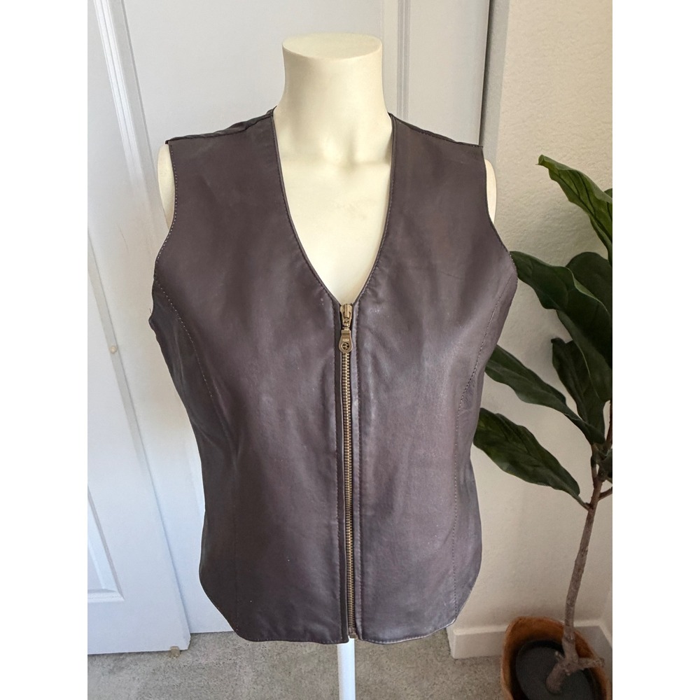 Vintage Styleworks Brown Genuine Leather Zip Up Vest Small  100% Leather